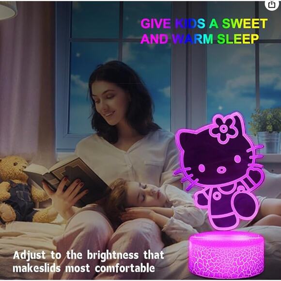 3D Illusion Cat Night Light for Kids, 2 Patterns and 16 Colors, Remote Control - Picture 2 of 6